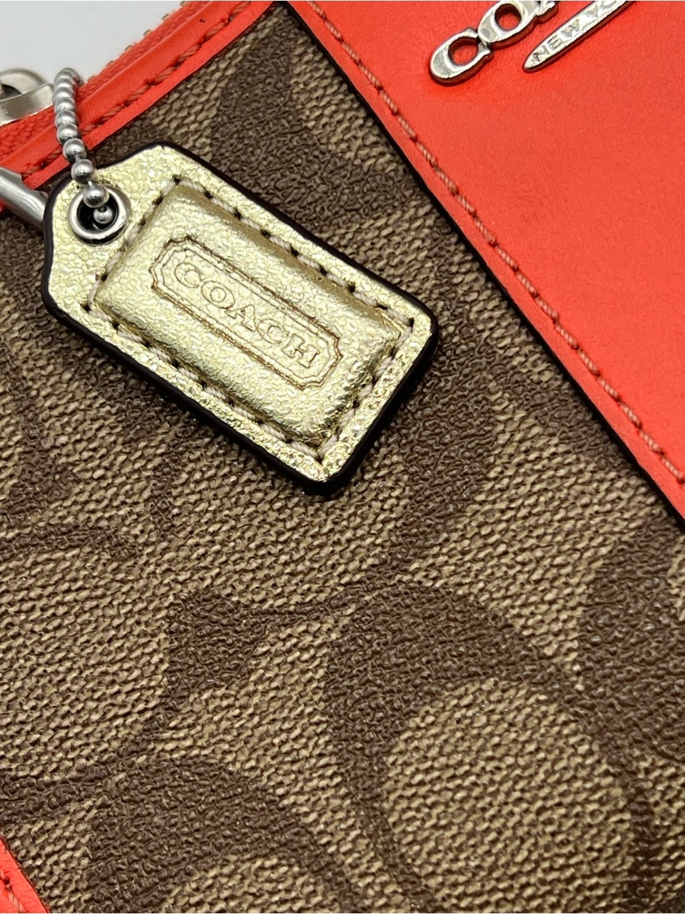 Coach Gold Metallic Leather Mini Hangtag Keychain Charm Good Condition